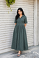 Prewashed handloom Cotton - Feeding/ Maternity Maxi/Gown - Cotton lining /Center zip -Collar Small green checks