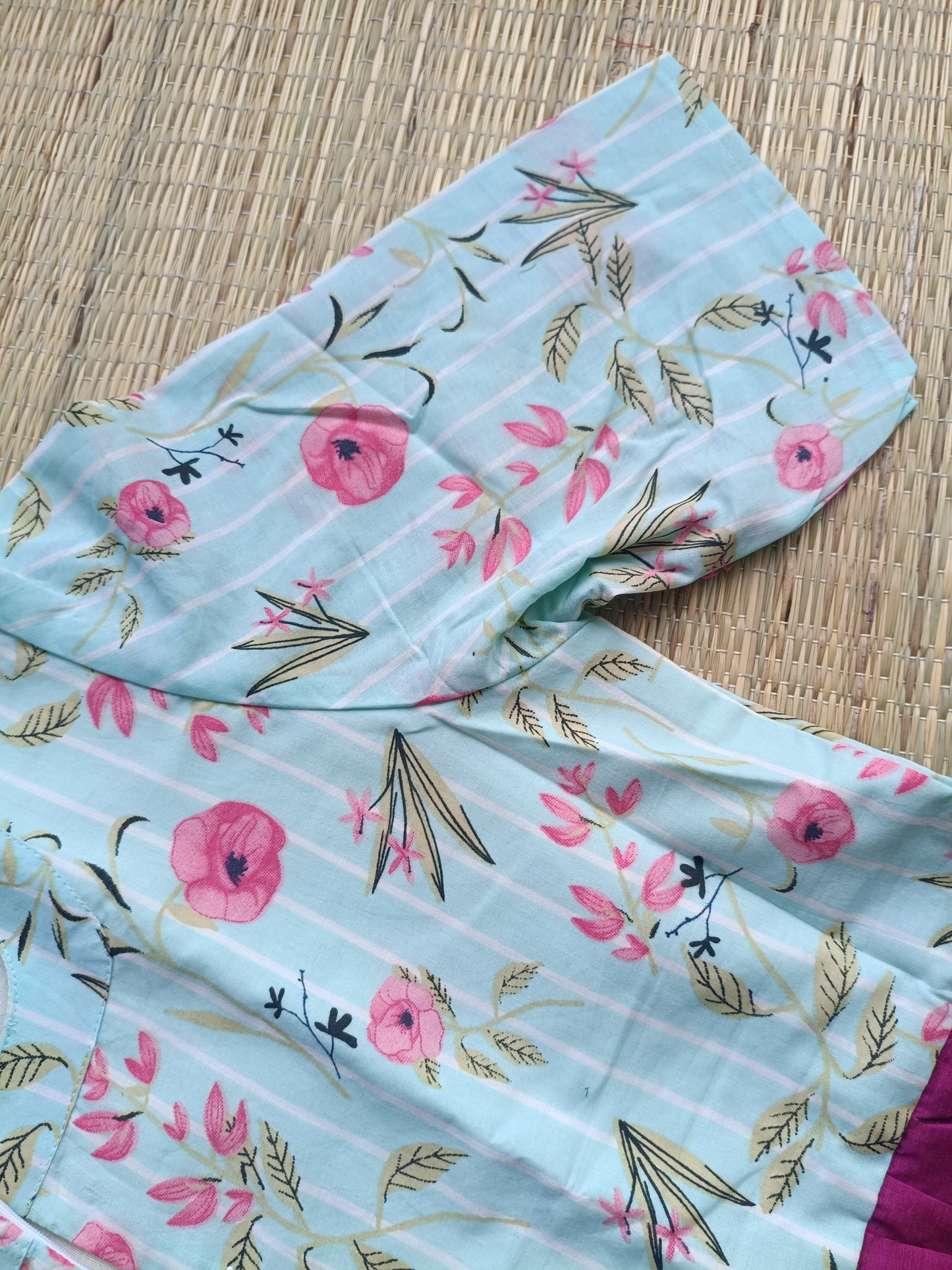 Cotton / Raw silk Maternity Maxi/Gown in center zip - Festival Collection- Full cotton lining - Vadamalli with pink flower