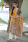 Block printed kalamkari cotton Maternity 2 pc chudidhar set [ Top with center zip, and dupatta - Yellow and blue Kalamkari