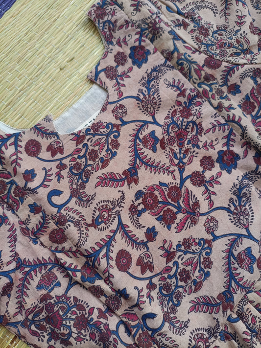 Kalamkari Cotton Maternity Feeding Gown/ Maxi /Double Side Zip- Mini blue flower