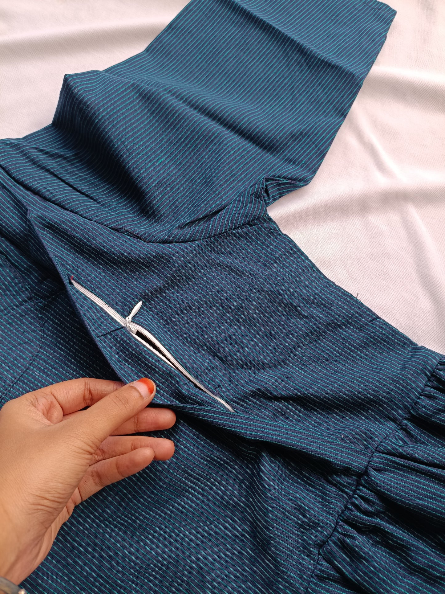 Cotton - Feeding/ Maternity Maxi/Gown - Cotton lining /Double side zip -Blue Stipe