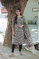 Block printed kalamkari cotton Maternity 2 pc chudidhar set [ Top with Double side zip, and dupatta - Grey Flower