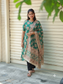 Block printed kalamkari cotton Maternity 2 pc chudidhar set [ Top with center side zip, and dupatta - Green mini elephant