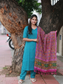 Maternity 3 pc chudidhar set [ Top with center zip, pant and dupatta] - Blue checks