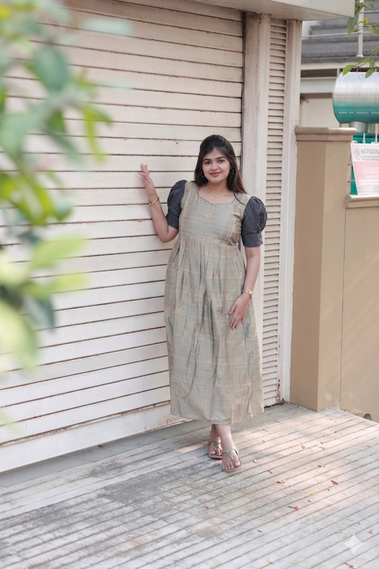 Raw silk Maternity Maxi/Gown - Festival Collection -  Silver Thistle  - lines