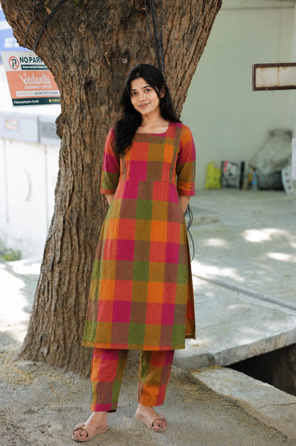 Madras check/ cotton Maternity 2 pc chudidhar set [ Top with double side zip, and Pant- multi color