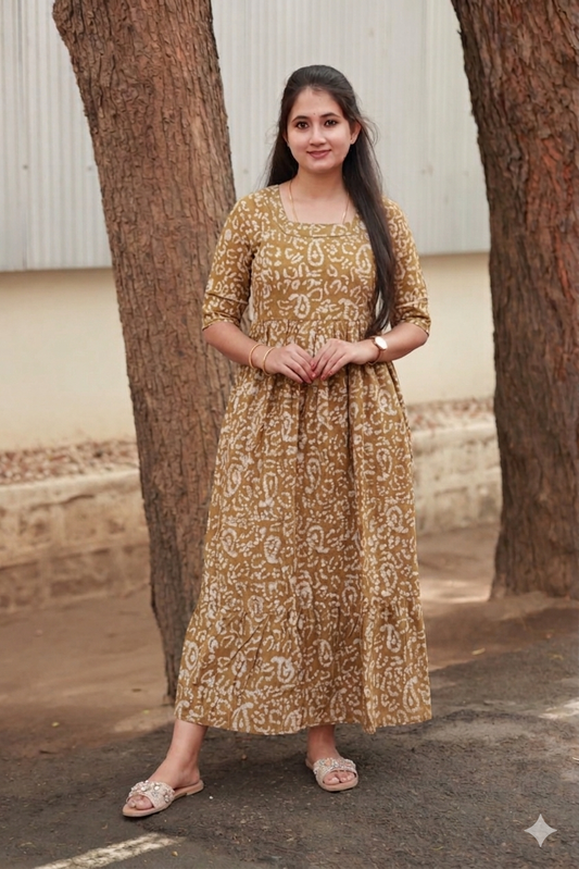 Cotton - Feeding/ Maternity Maxi/Gown - Cotton lining /Double side zip - Honey White