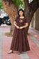 Muslin Cotton Maternity Feeding Dress – Brown| Double Side Nursing Zip( elephant embroidery Design)