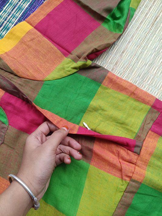 Madras check/ cotton Maternity 2 pc chudidhar set [ Top with double side zip, and Pant - Pink, Green and yellow
