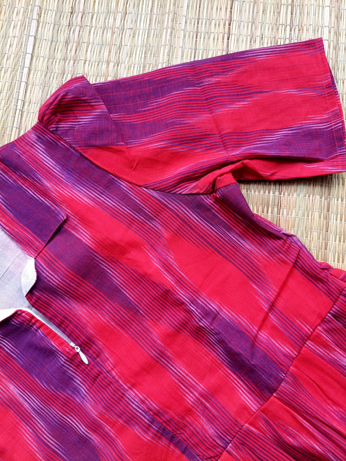 Premium Cotton - Feeding/ Maternity Maxi/Gown - Cotton lining /Center zip -Collar Red and violet