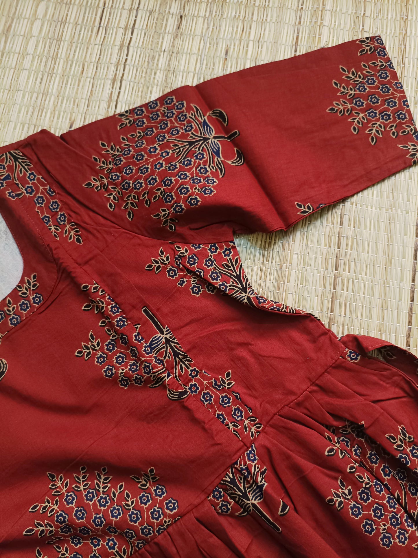 Cotton Maternity Feeding Gown/Maxi /Double Side Zip- Red with black flower