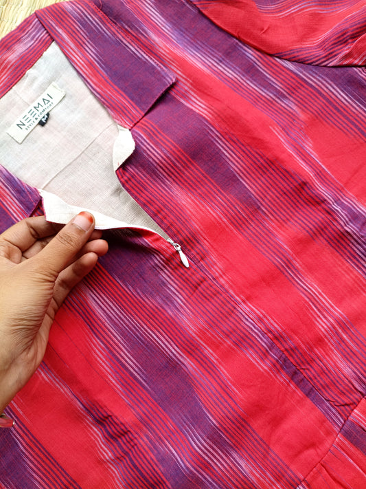 Premium Cotton - Feeding/ Maternity Maxi/Gown - Cotton lining /Center zip -Collar Red and violet