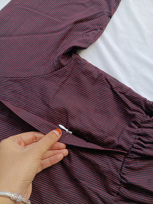 Prewashed handloom Cotton - Feeding/ Maternity Maxi/Gown - Cotton lining /Double side zip - Brown Stripe