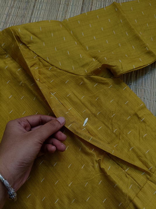 Raw Silk Maternity 3 Pc Chudidhar Set – Yellow /Double side Zip (Side Open Top)