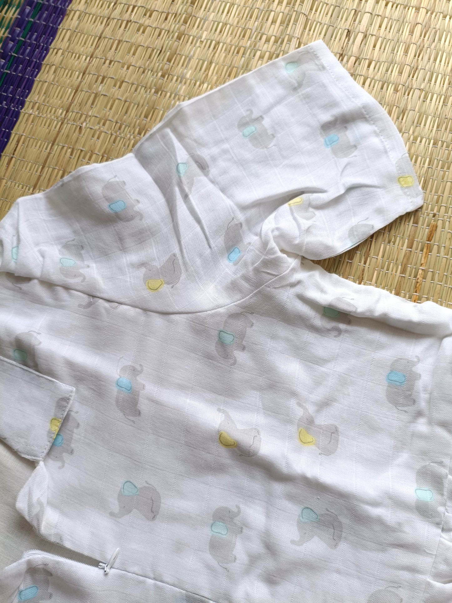 Baptism/Photoshoot Gown-  Premium Muslin -  Maternity/Double side zip -  White with mini elephant