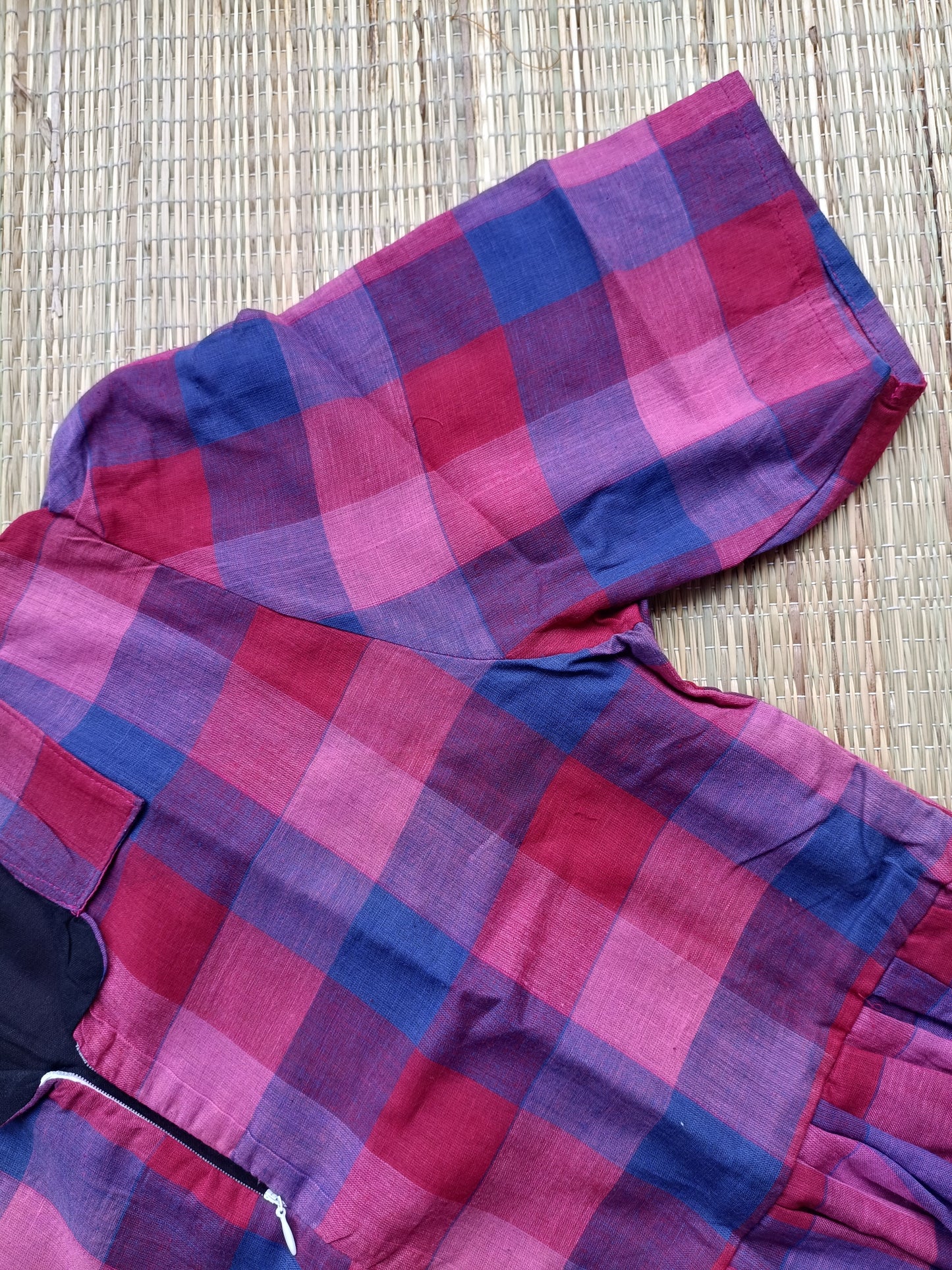 Madras checks Cotton - Feeding/ Maternity Maxi/Gown - Cotton lining /Center zip -pink