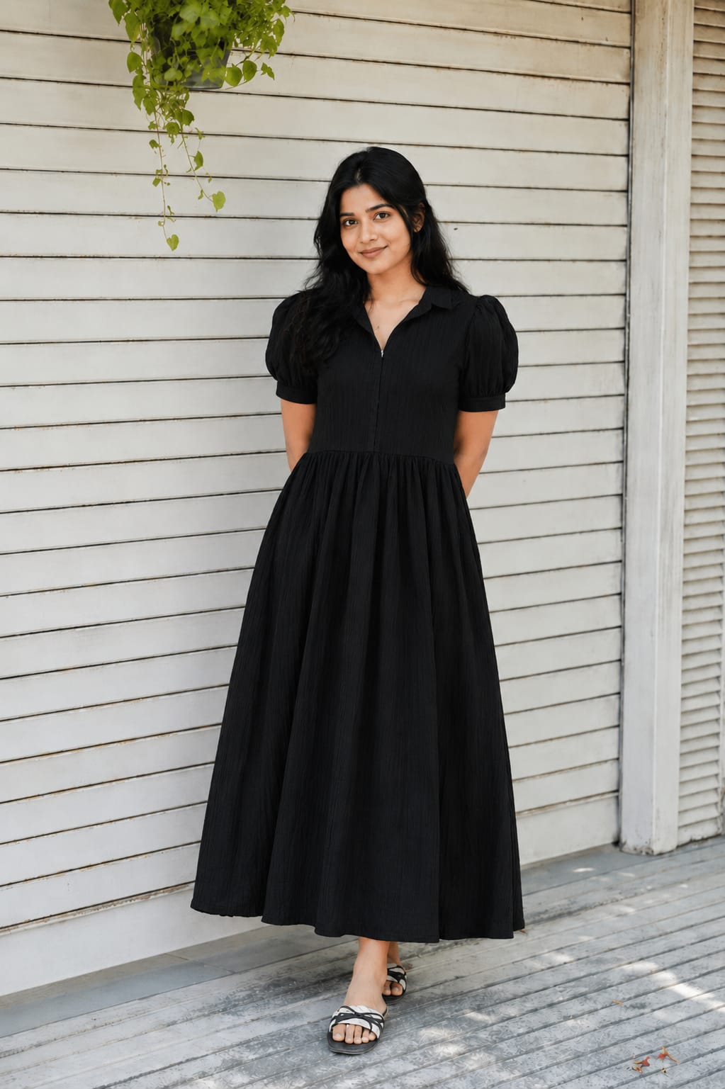 Maxi/ Gown-  Premium Muslin -  Maternity/Center zip - Self black Muslin