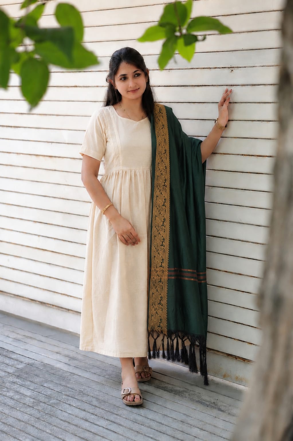 Silk Dupatta - Green - only Dupatta