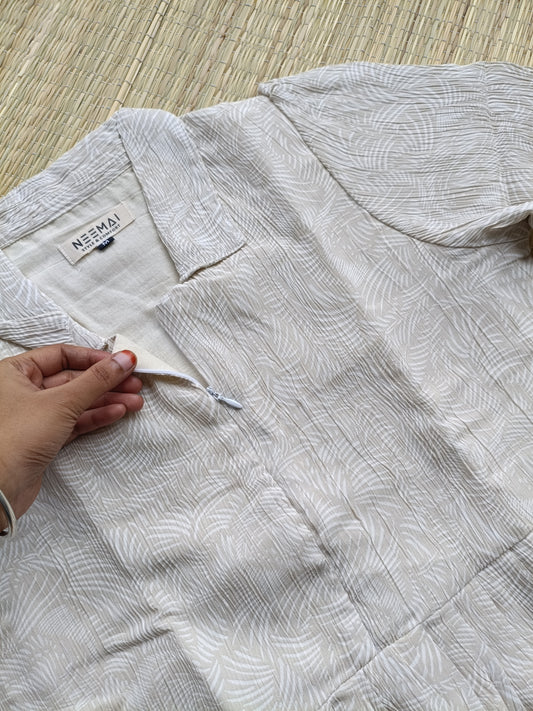 Crinkle viscose fabric - Feeding/ Maternity Maxi/Gown - Cotton lining /Center zip -Collar white