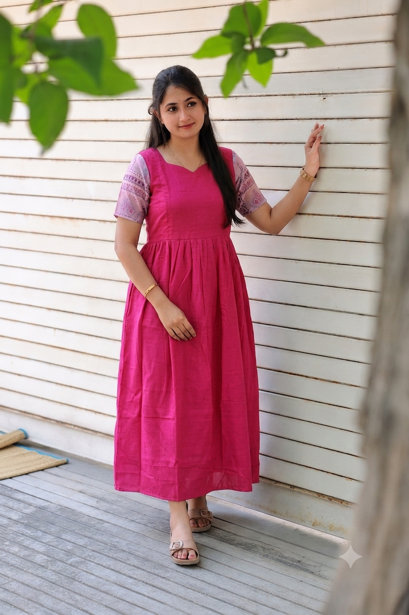 Soft silk - Double side zip  Maternity Maxi/Gown - Festival Collection - Rani pink