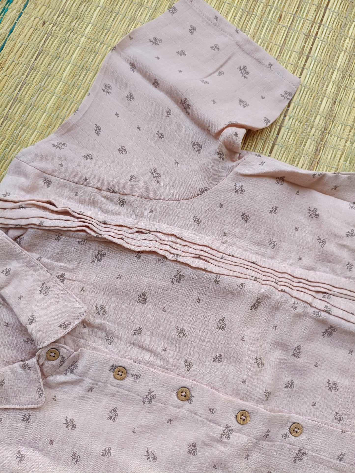 Muslin Collar A line Dress (Relaxed Fit)  – Blush pink|Front 4 Button Openable  Maternity & Feeding/Casual wear Dress