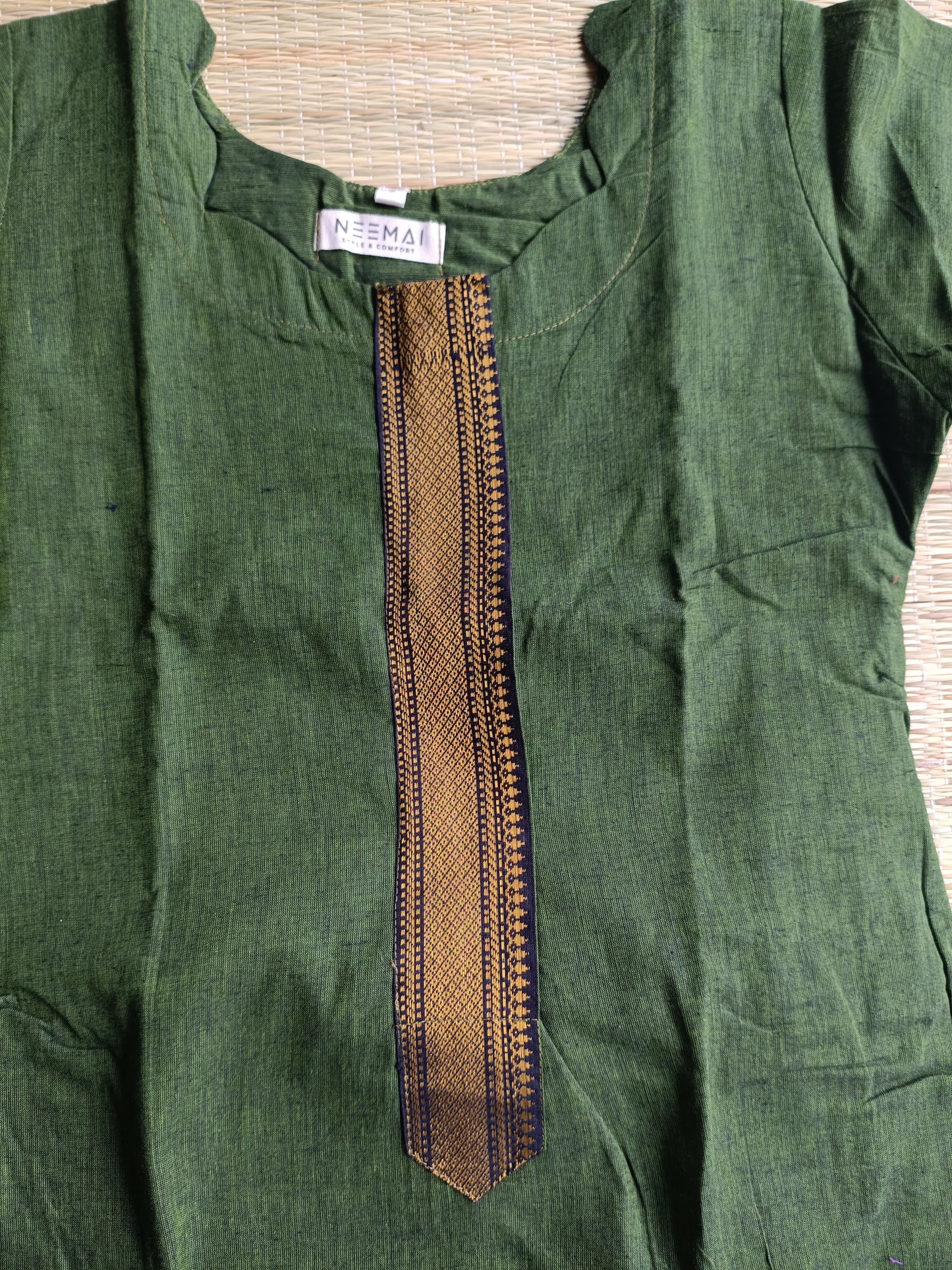 Handloom Chettinadu cotton Maternity 3 pc chudidhar set [ Top with center zip, pant and dupatta] -  Olive green