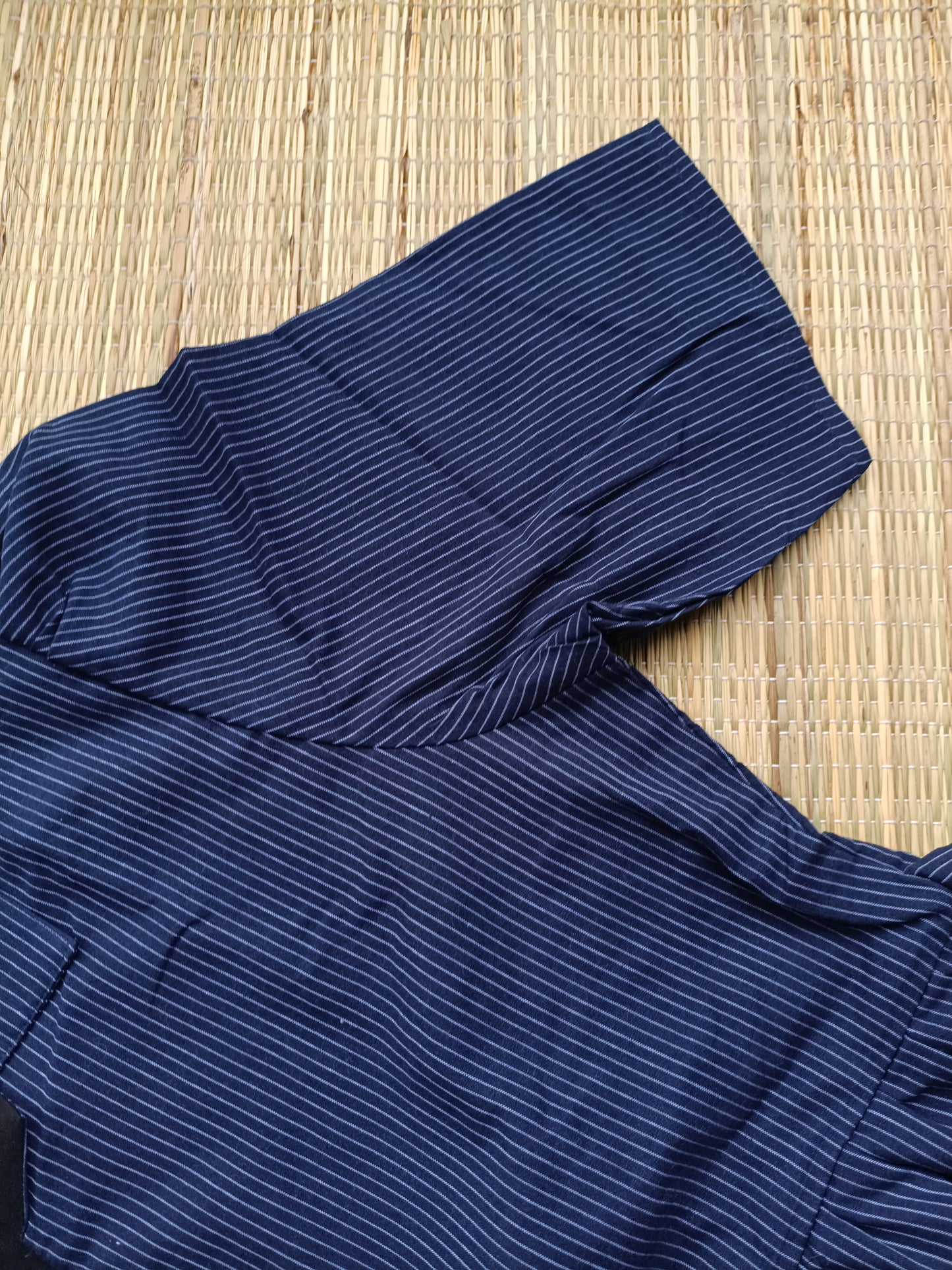 Prewashed handloom Cotton - Feeding/ Maternity Maxi/Gown - Cotton lining /Center zip -Collar  navy Blue stripe