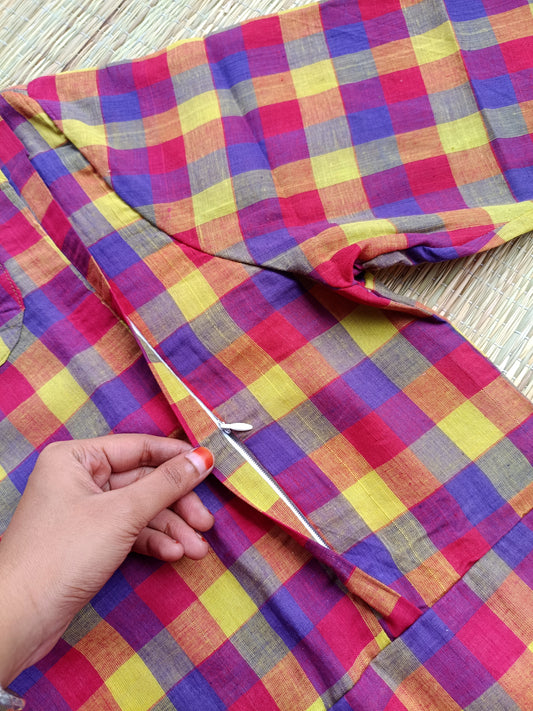 Madras check/ cotton Maternity 2 pc chudidhar set [ Top with double side zip, and Pant- Small color checks