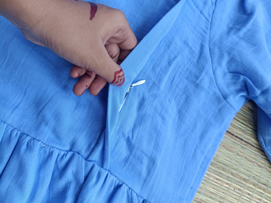Premium Muslin- Feeding/ Maternity Maxi/Gown - Cotton lining /Double side zip -  Sky Blue