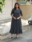 Cotton Maternity/Feeding Midi/Gown - Self fril black - 46.5 inches
