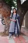 Handloom cotton Maternity 3 pc chudidhar set [ Top with center zip, pant and dupatta] -  Grey and blue