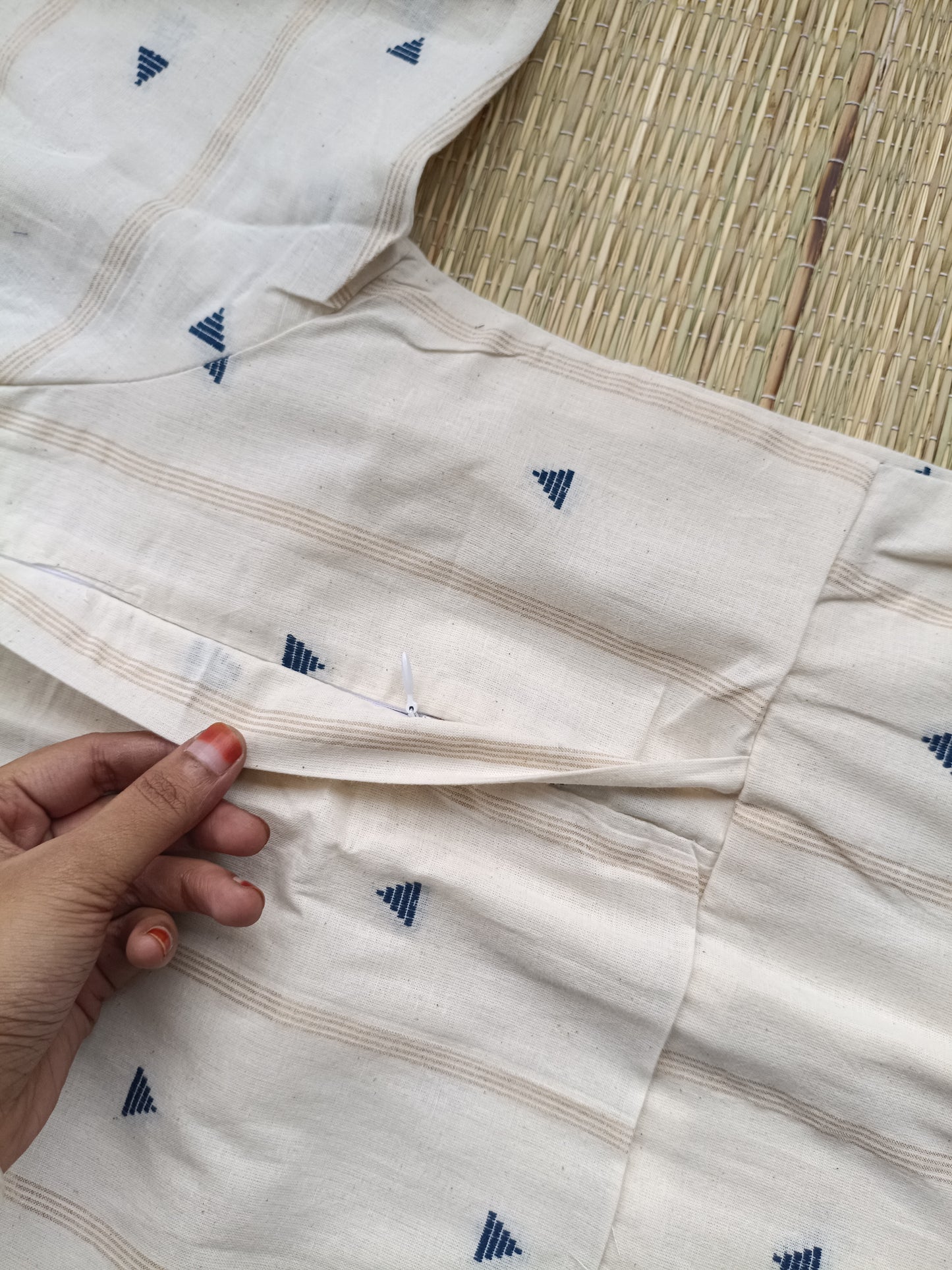 Onam special Maternity 2 pc chudidhar set [ Top with double side zip, and pant] -White and Blue butta