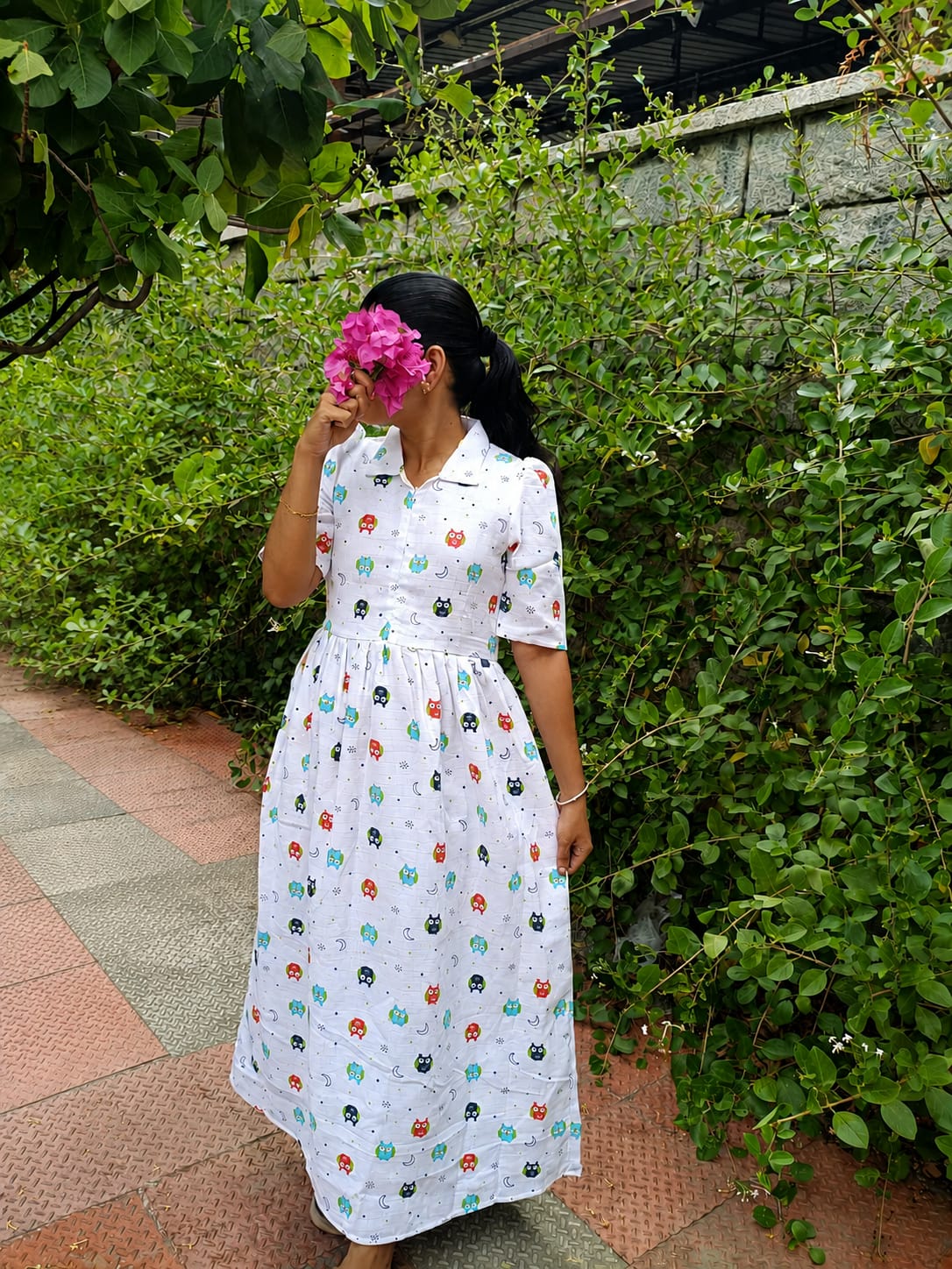 Premium Muslin - Feeding/ Maternity Maxi/Gown - Cotton lining with Center zip -Collar color owl 🦉