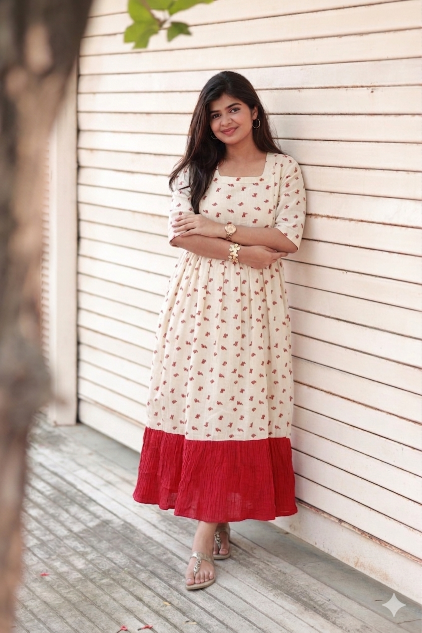 Premium Muslin- Feeding/ Maternity Maxi/Gown - Cotton lining /Double side zip -  Red Panda - Photoshoot