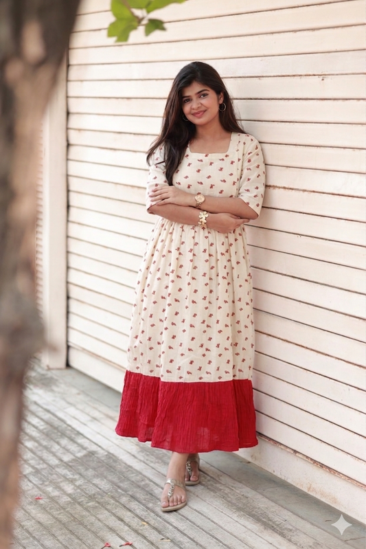 Premium Muslin- Feeding/ Maternity Maxi/Gown - Cotton lining /Double side zip -  Red Panda - Photoshoot