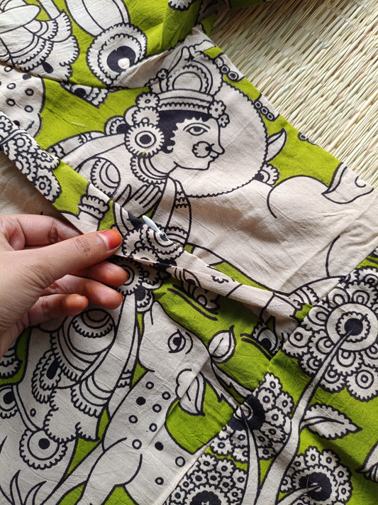 Block printed kalamkari cotton Maternity 2 pc chudidhar set [ Top with double side zip, and dupatta - Yazhi Green