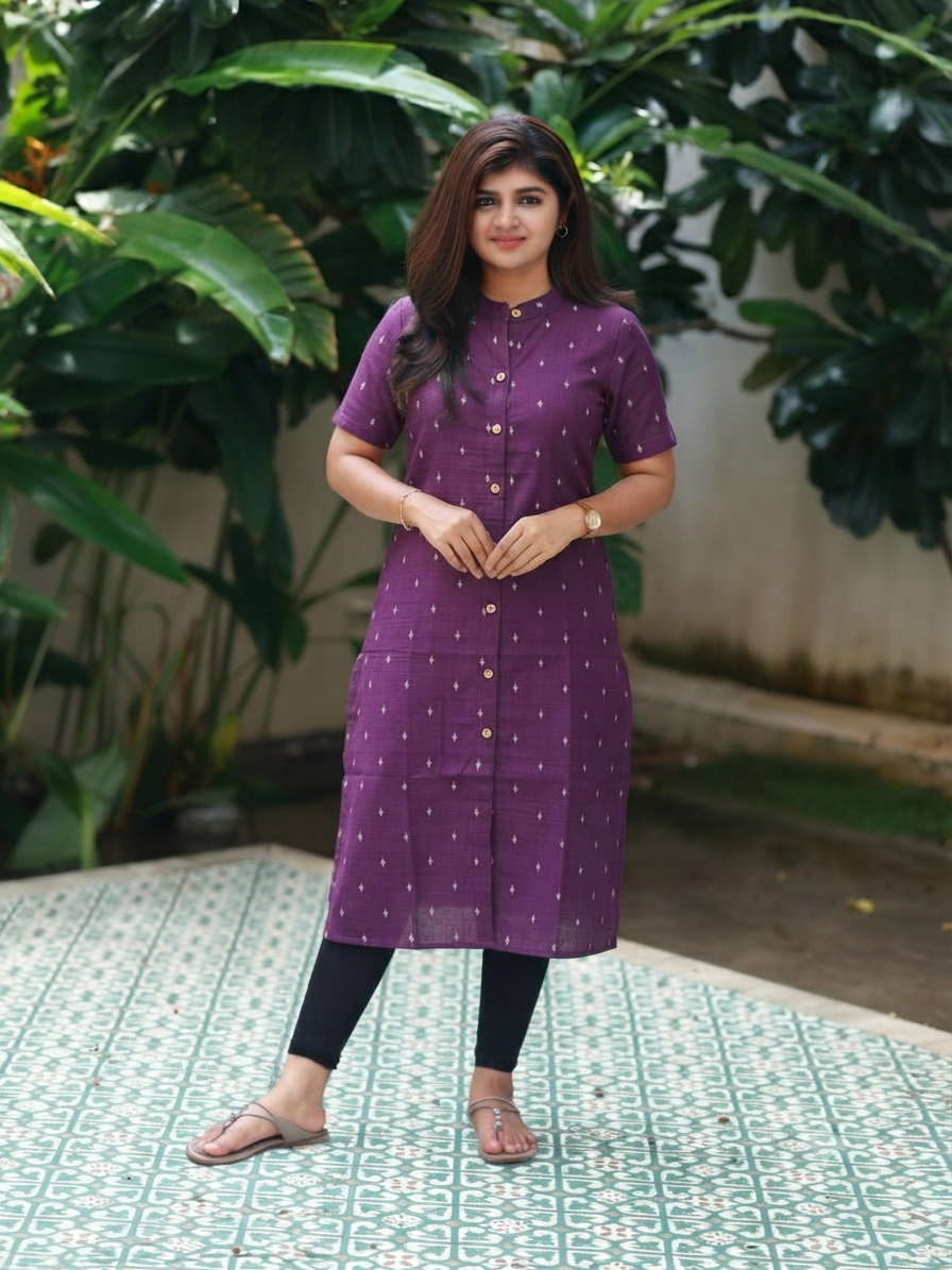 Raw silk Kurti/ Front 4 button operable( optional feeding) -used to Normal wear kurti - purple