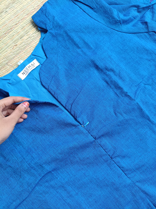 Handloom cotton Maternity 3 pc chudidhar set [ Top with center zip, pant and dupatta] -  Ink blue