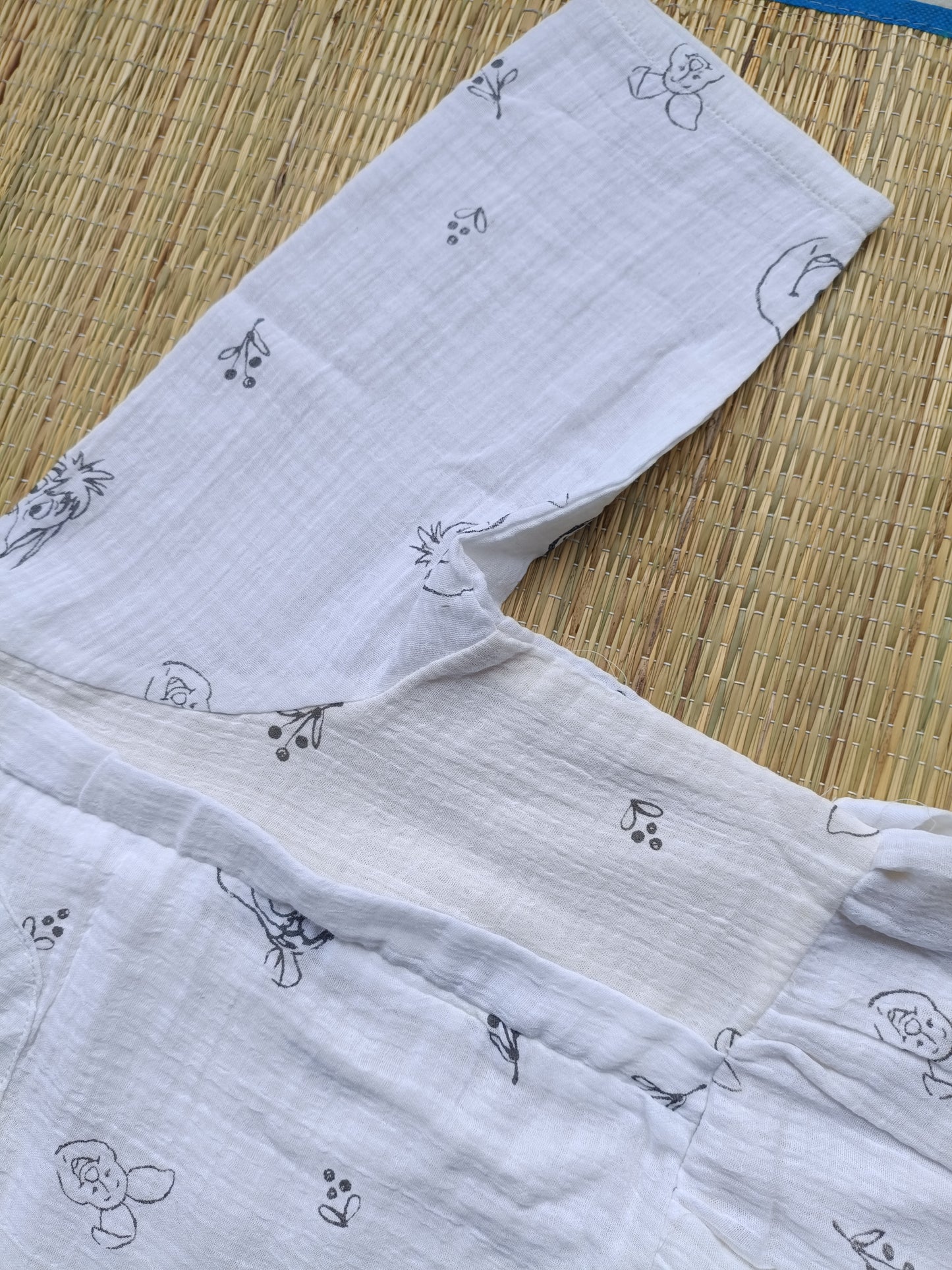 Premium Muslin- Feeding/ Maternity Maxi/Gown - Cotton lining /Double side zip - White with Animals