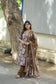 Cotton /Maternity 3 pc chudidhar set [ A line Top with double side zip, pant and dupatta] - Coffee brown with white ( No side open top)