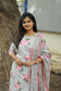 Cotton /Maternity 3 pc chudidhar set [ A line Top with double side zip, pant and dupatta] -Grey  with pink flower ( No side open top)