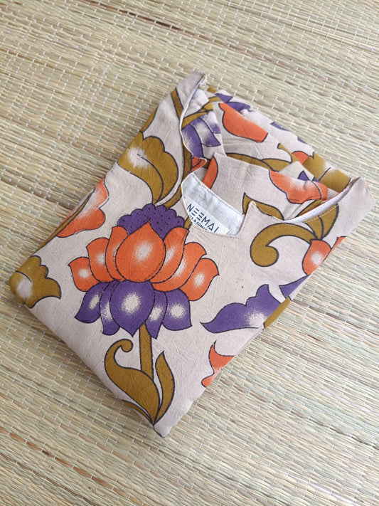 Kalamkari Cotton Maternity Feeding Gown/ Maxi /double side zip– Orange Lotus