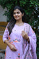Cotton /Maternity 3 pc chudidhar set [ A line Top with double side zip, pant and dupatta] -Lavender  with orange flower ( No side open top)