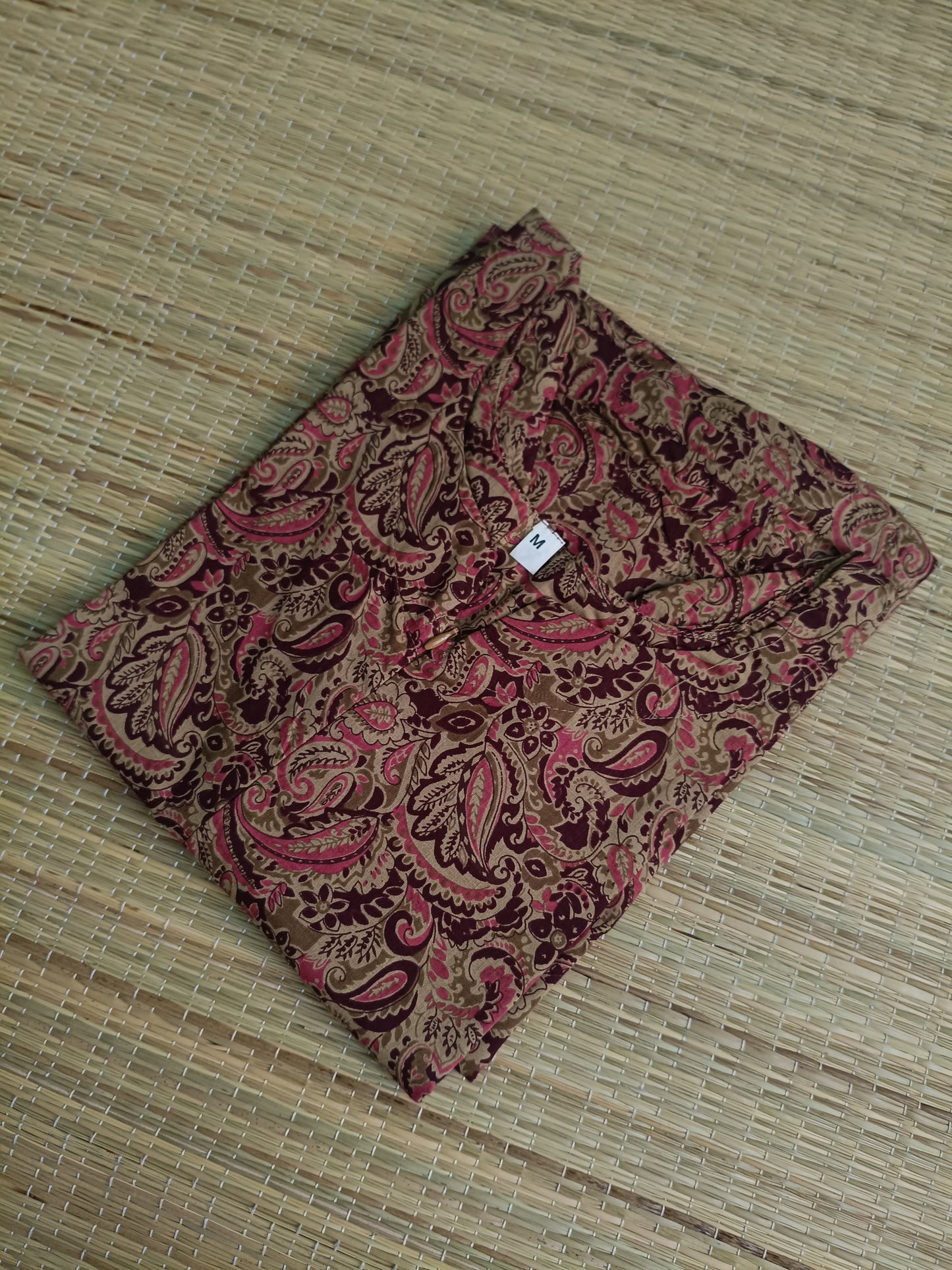 Kalamkari Cotton  A line Maternity Feeding Kurti /Center Zip(Dress length 45 inches)- Violet leaf