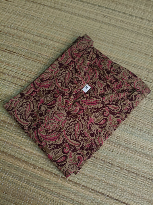 Kalamkari Cotton  A line Maternity Feeding Kurti /Center Zip(Dress length 45 inches)- Violet leaf