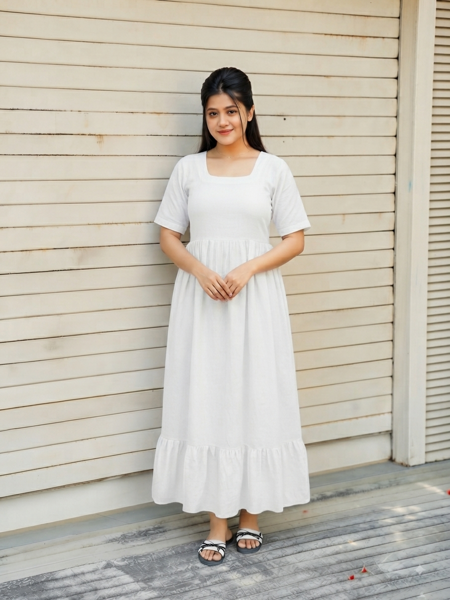 Premium  Muslin- Feeding/ Maternity Maxi/Gown - Cotton lining  / Double side zip  - White