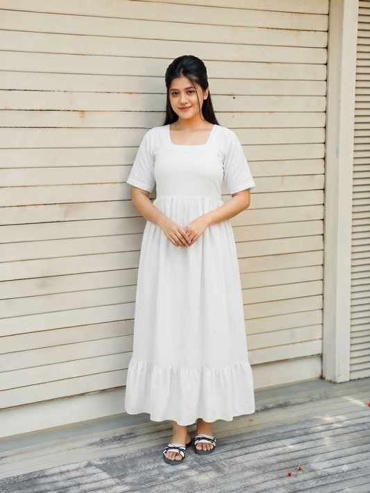 Premium  Muslin- Feeding/ Maternity Maxi/Gown - Cotton lining  / Double side zip  - White