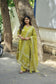 Cotton /Maternity 3 pc chudidhar set [ A line Top with double side zip, pant and dupatta] -Olive green ( No side open top)