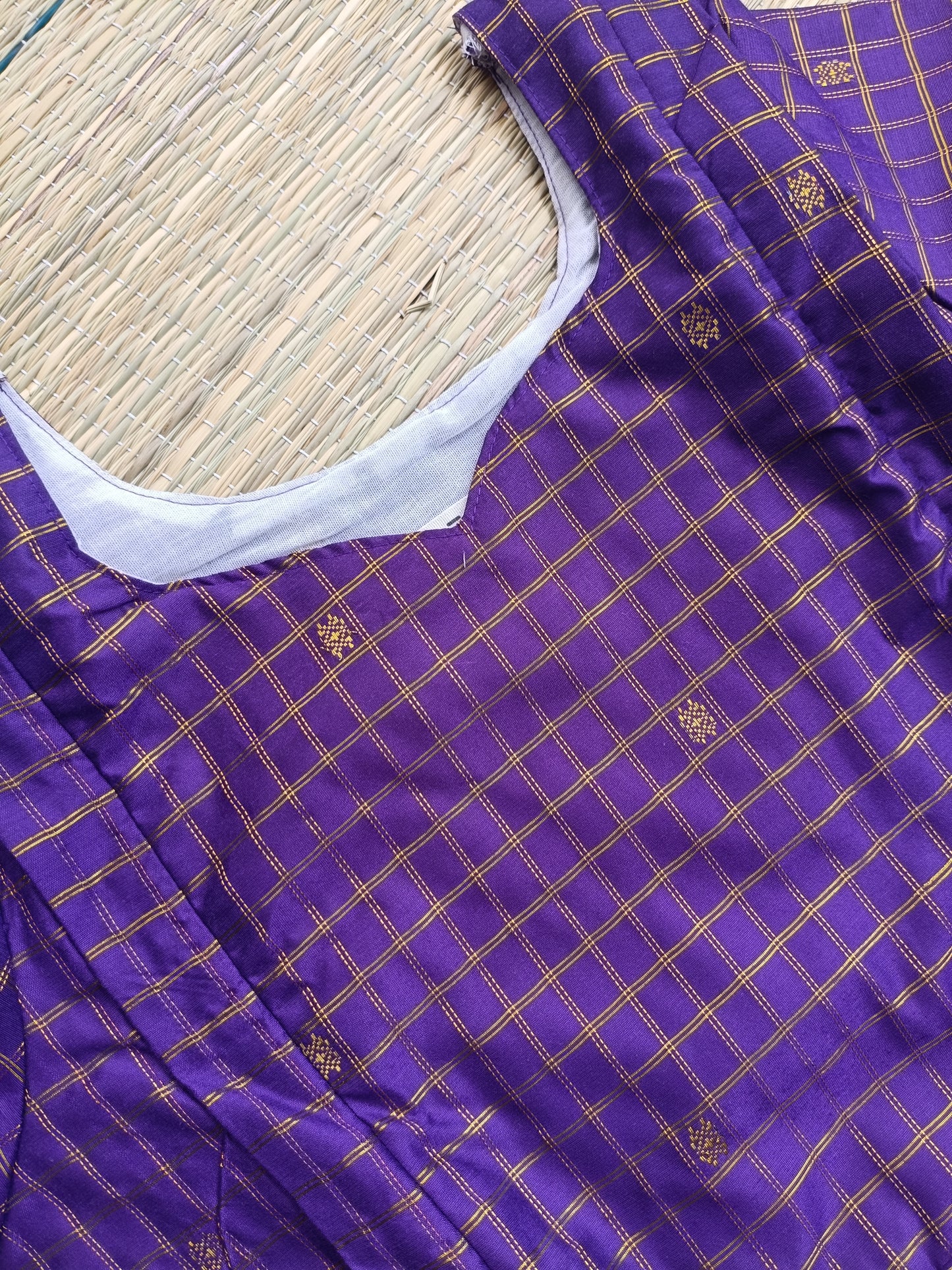 Raw silk Maternity Maxi/Gown - Festival Collection - Chettinad purple checks