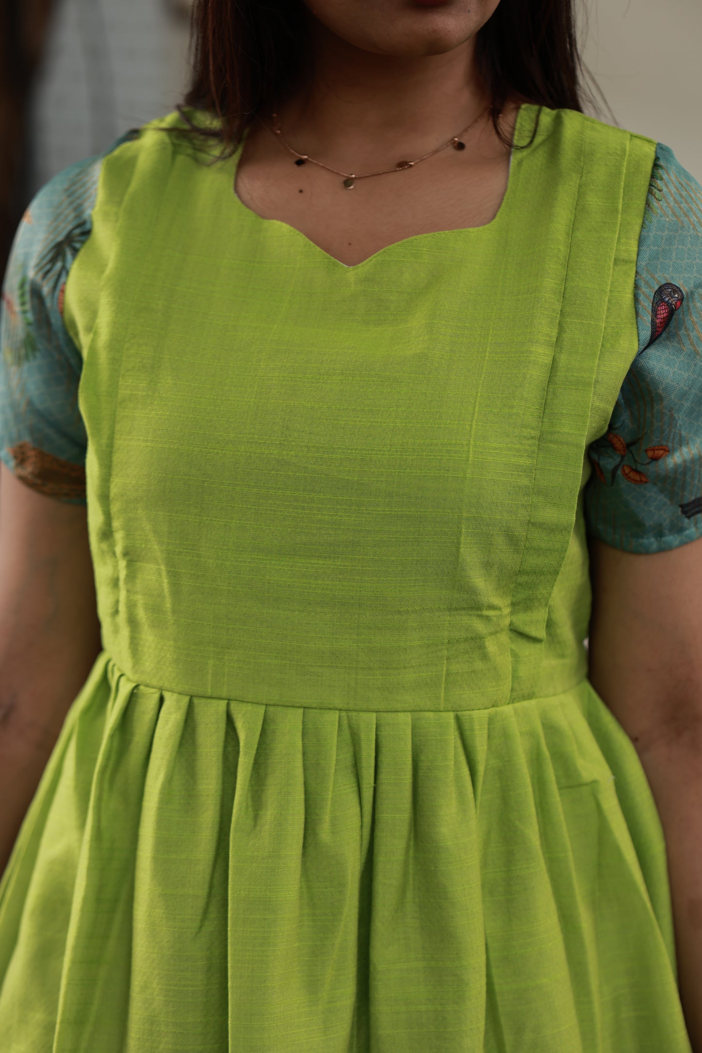 Soft silk - Double side zip  Maternity Maxi/Gown - Festival Collection(Full cotton Lining) - Parrot green